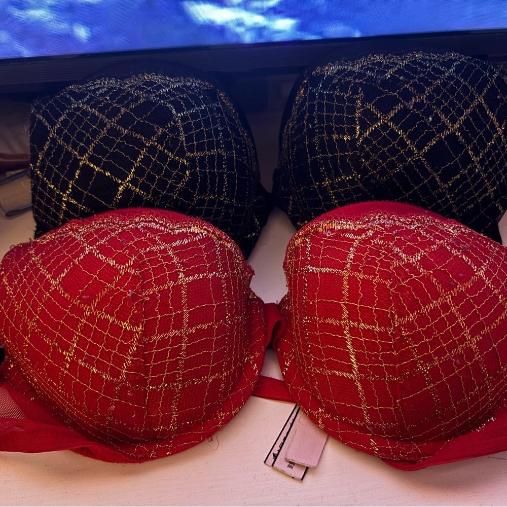 Victoria's Secret Black and Red Bras with Gold Accents